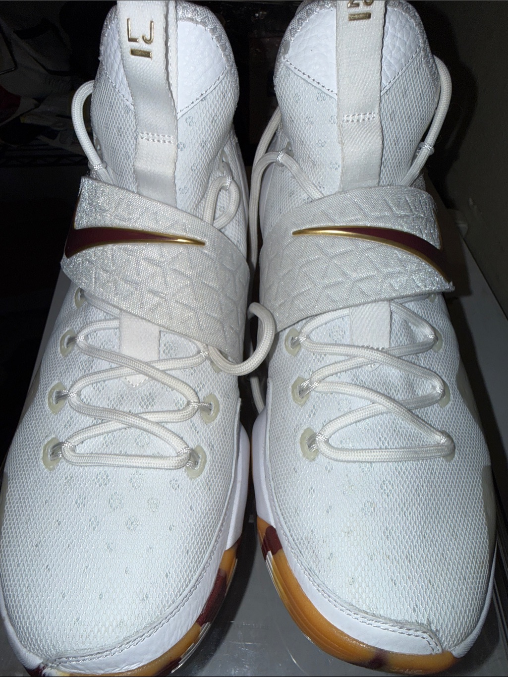 Men's White Basketball Sneakers With Gold Accents